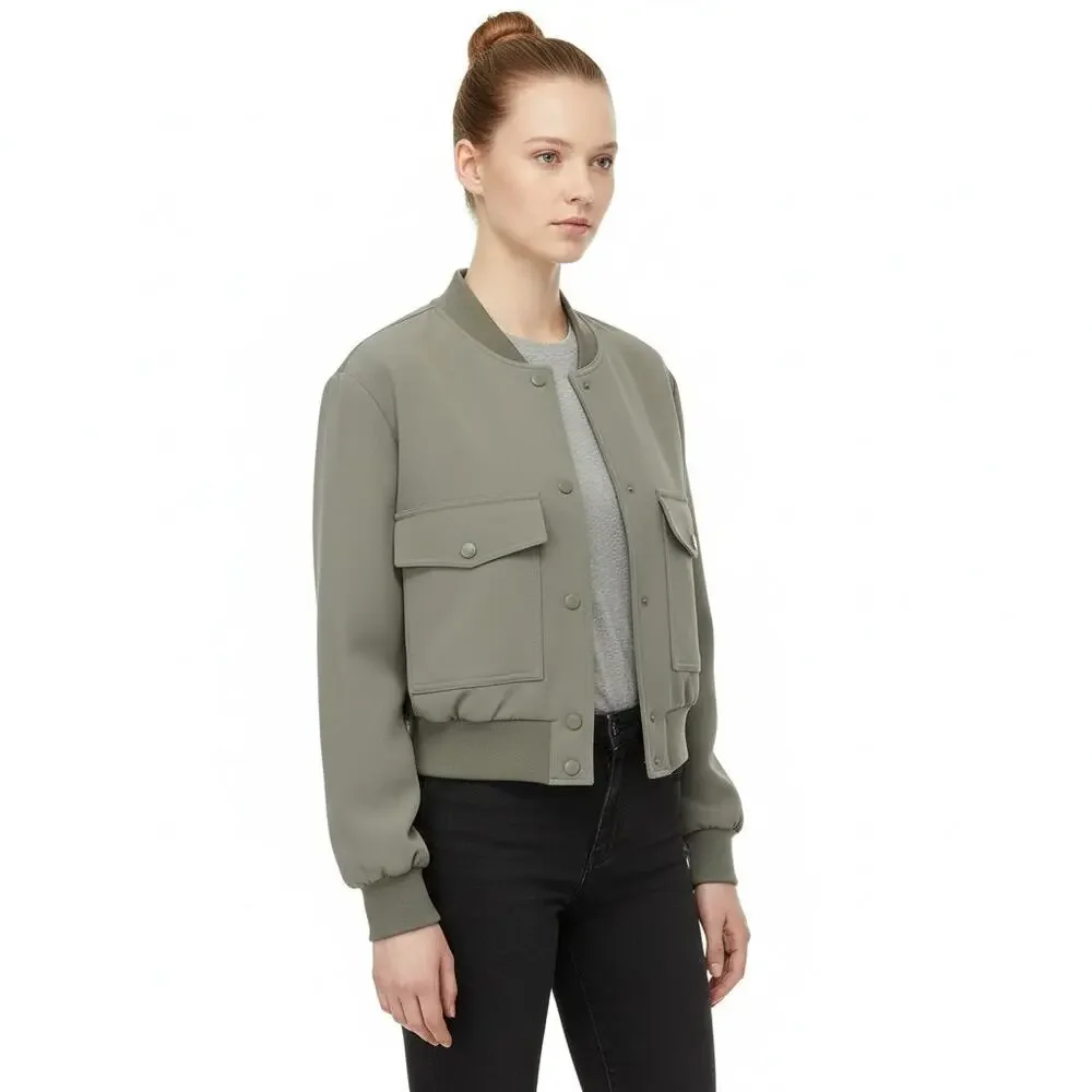 Mango Khaki Bomber Jacket with Shoulder Pads, L